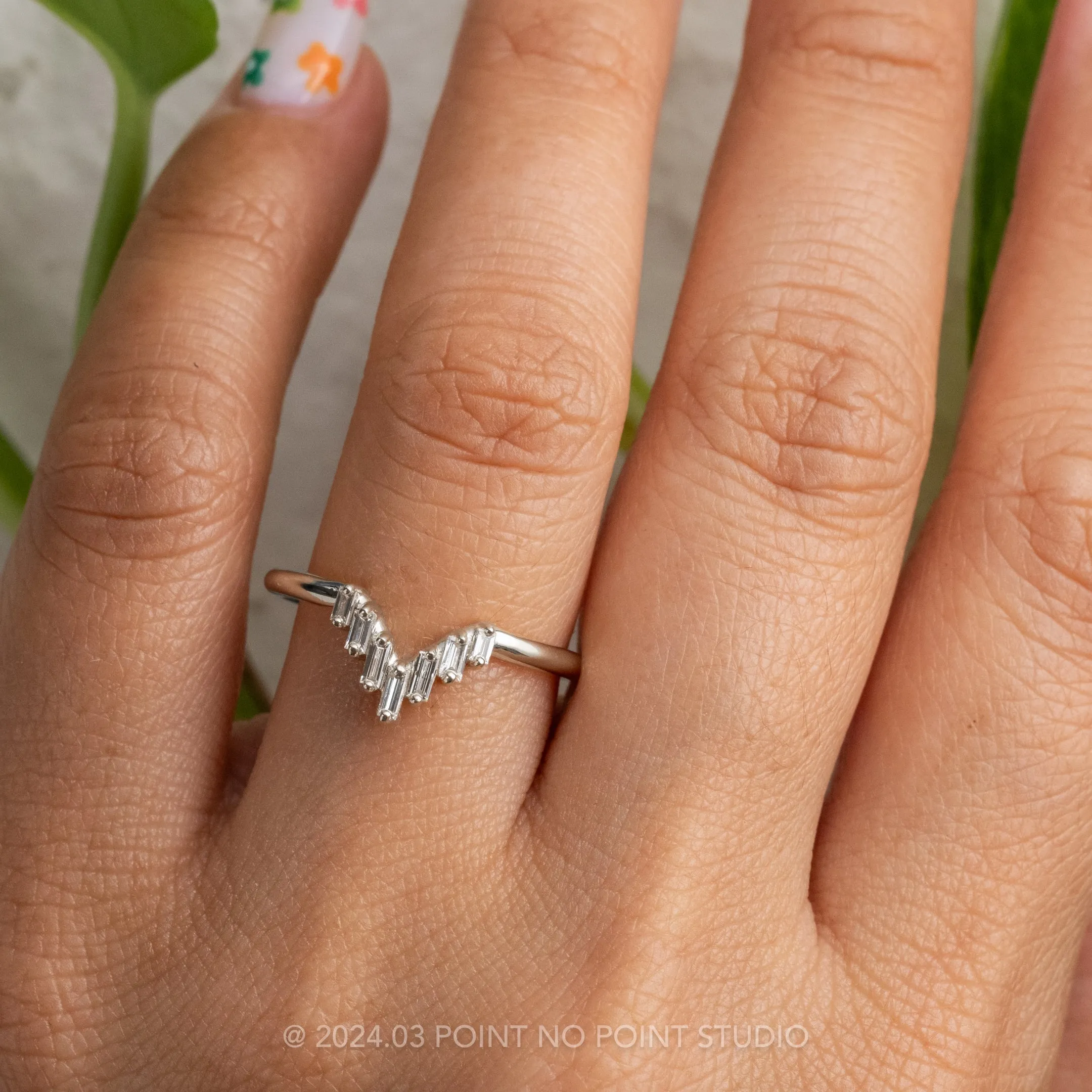 White Baguette Diamond Wedding Band, Juniper Setting, 14K White Gold