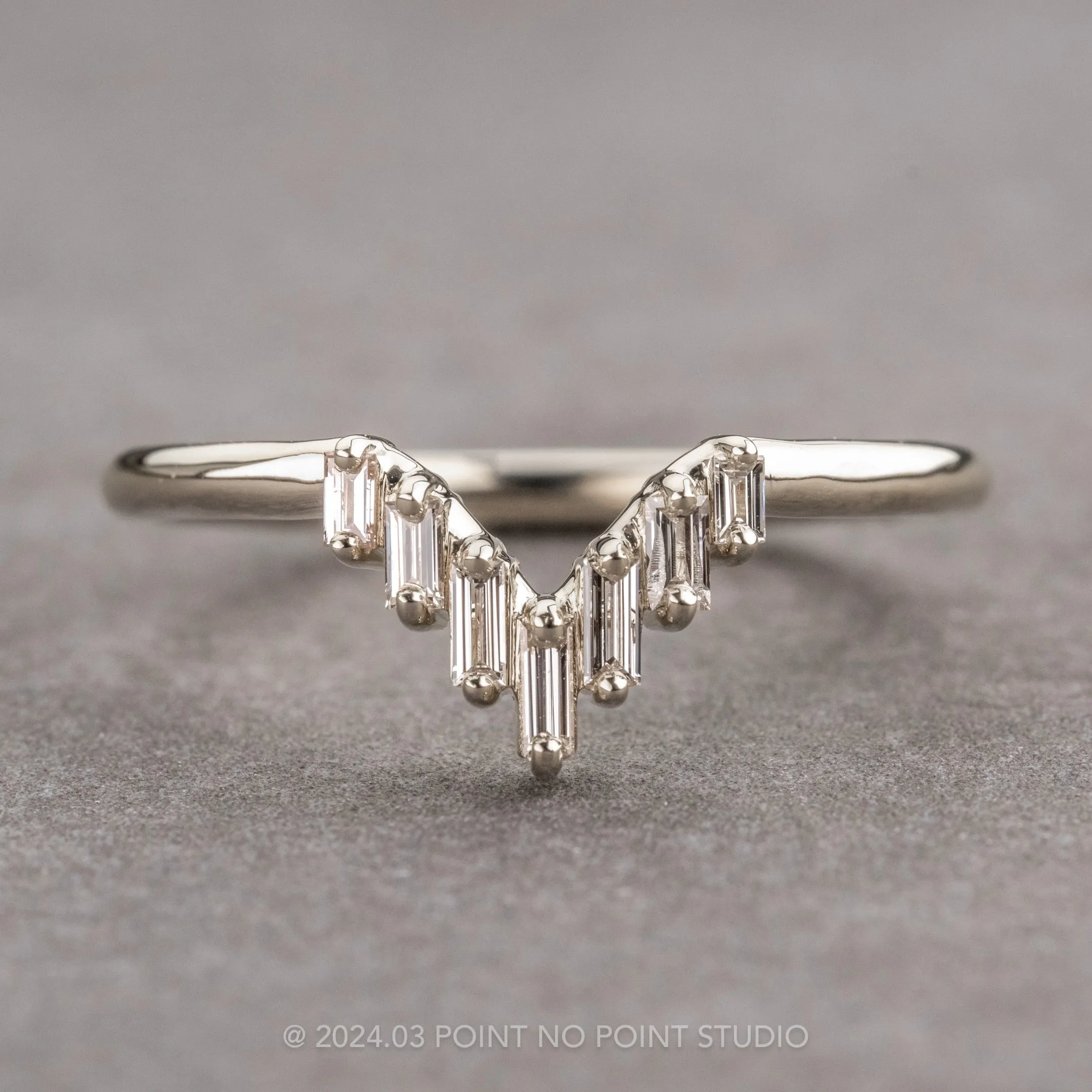 White Baguette Diamond Wedding Band, Juniper Setting, 14K White Gold