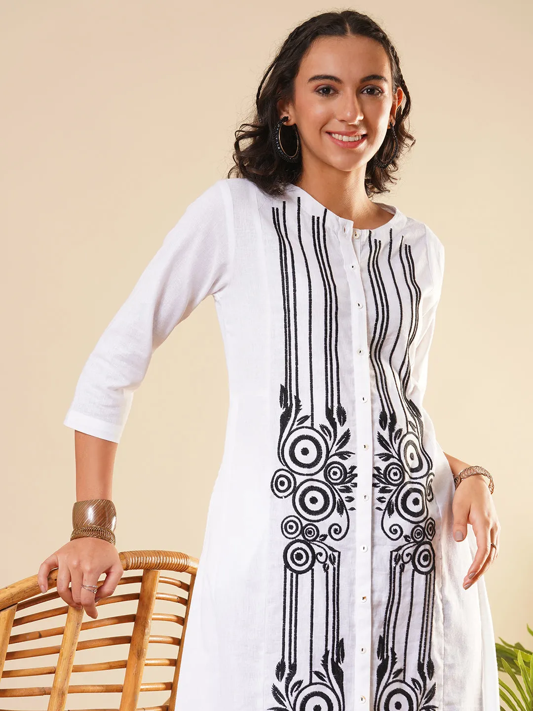 White Comfort Fit Cotton Kurta for Women Online in India - Zola