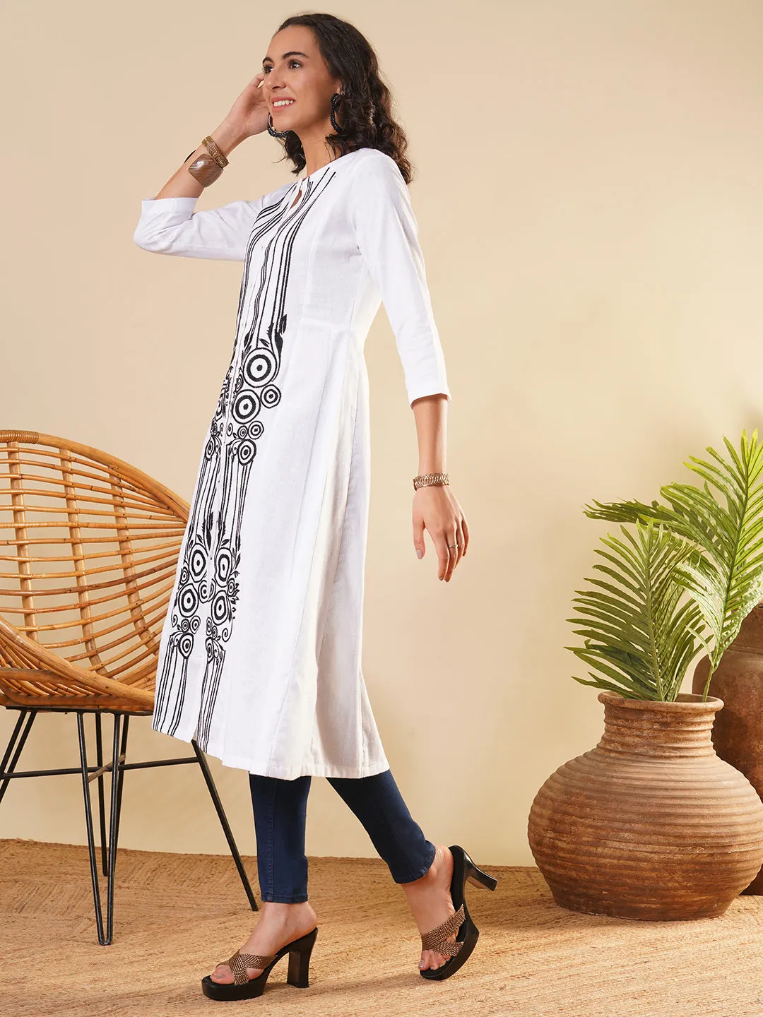 White Comfort Fit Cotton Kurta for Women Online in India - Zola