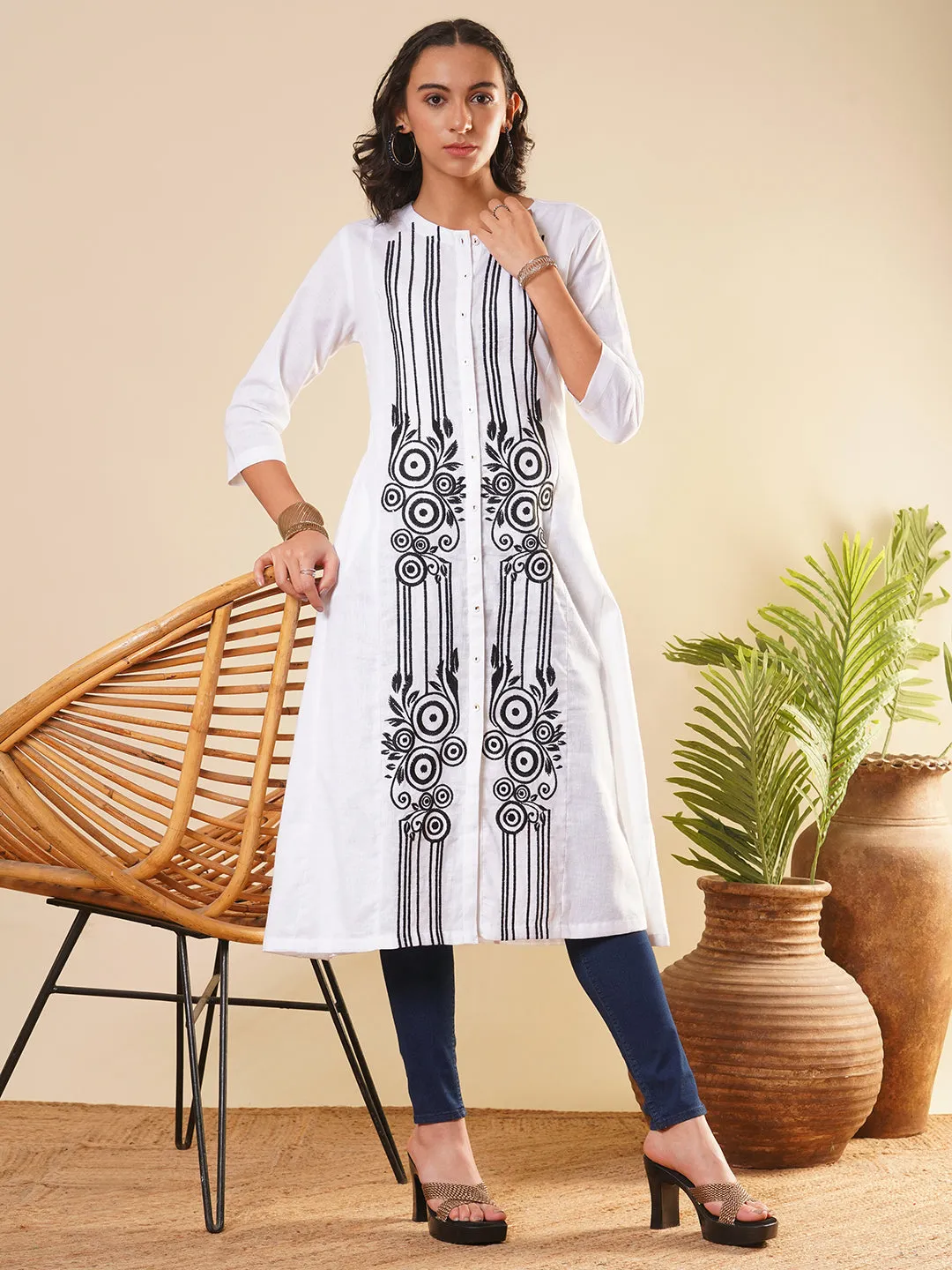 White Comfort Fit Cotton Kurta for Women Online in India - Zola