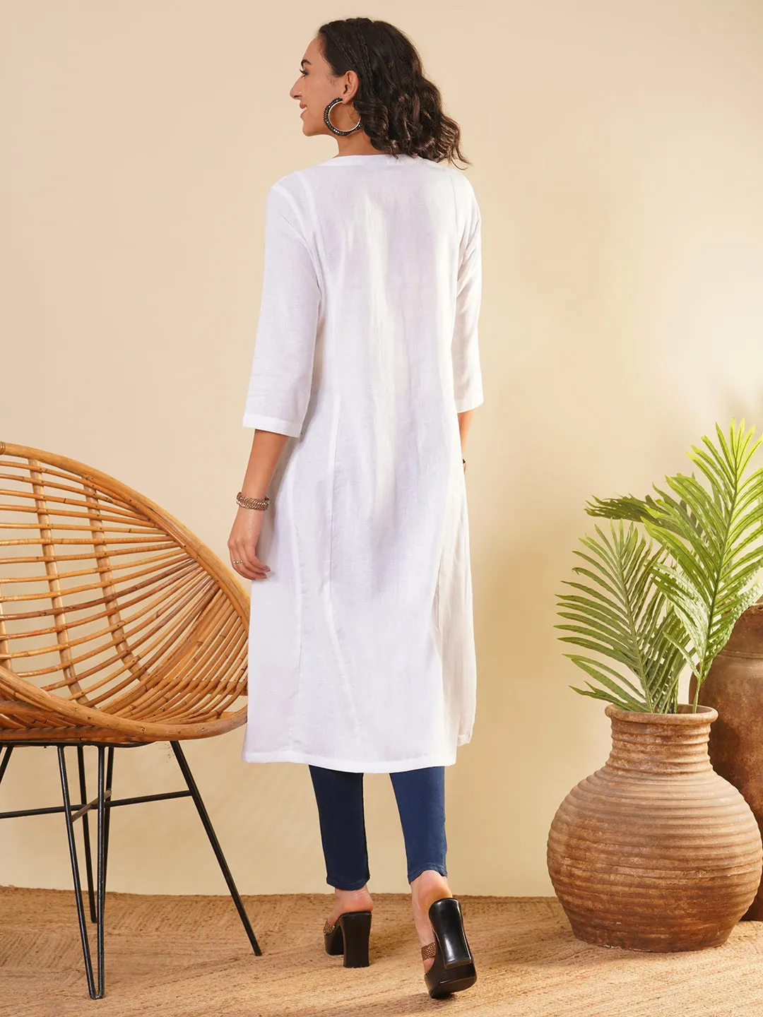 White Comfort Fit Cotton Kurta for Women Online in India - Zola