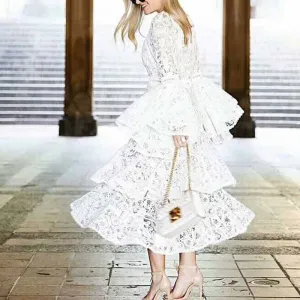 White Lace Dress Casual White Wedding Dress,Wedding Dinner Dress Boho Wedding Dress