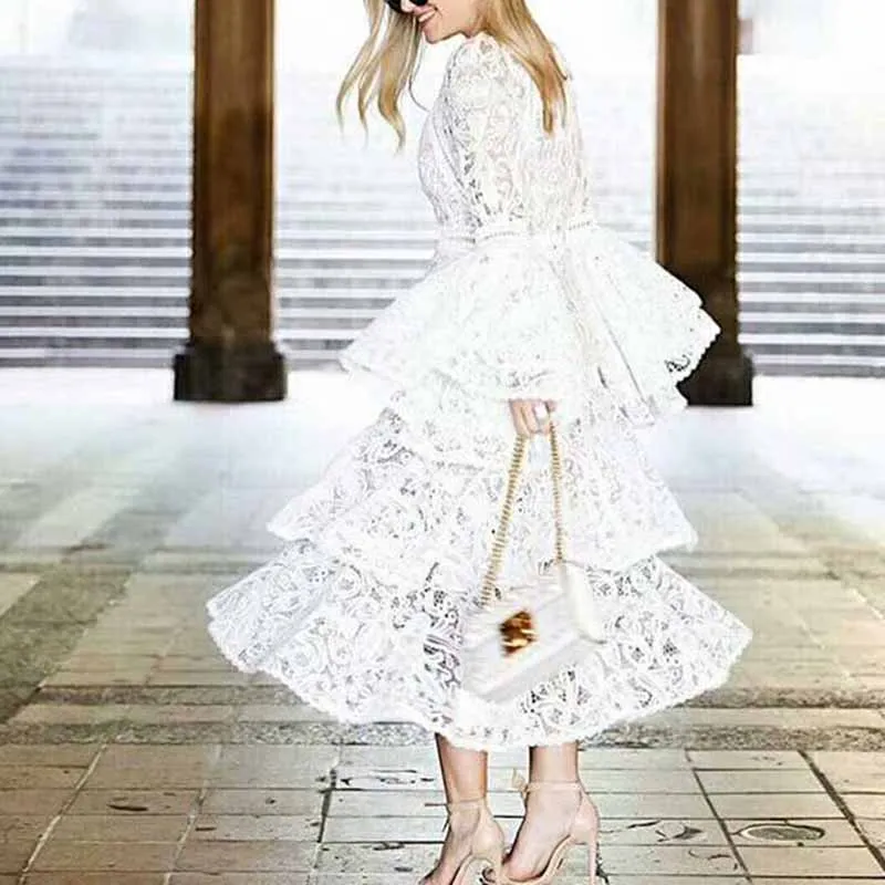 White Lace Dress Casual White Wedding Dress,Wedding Dinner Dress Boho Wedding Dress