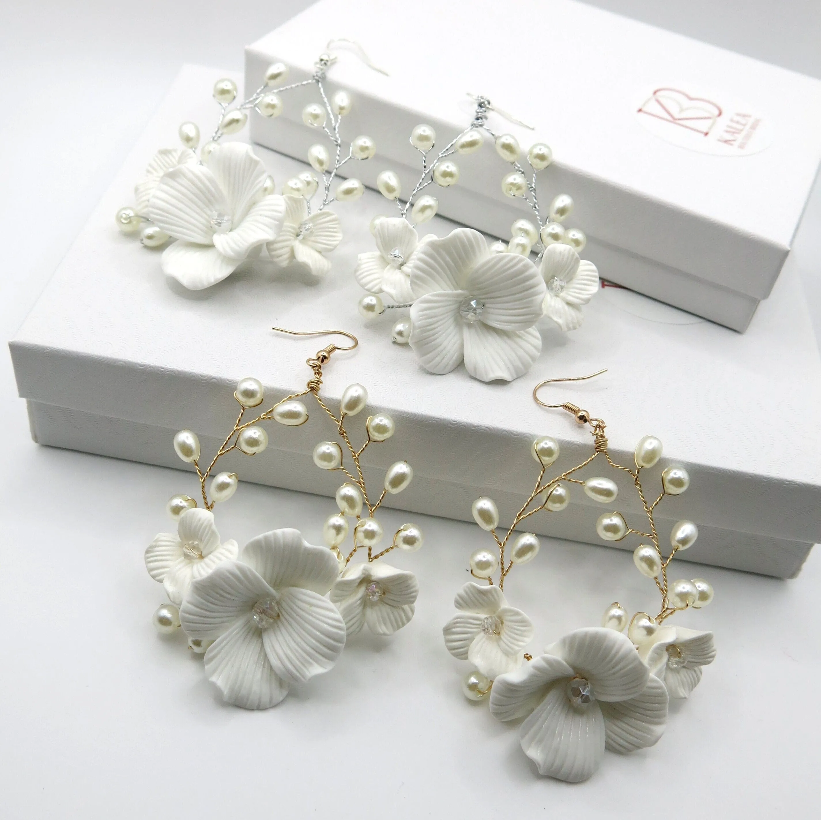 White Large Flower Dangle Hoop Earrings, Bridal Floral Hooped Earrings, Wedding Flower Pearl Wire Hoop Earrings