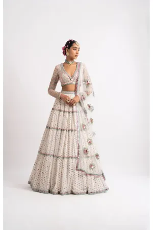 White Multi Tier Multi Color Lehenga Set