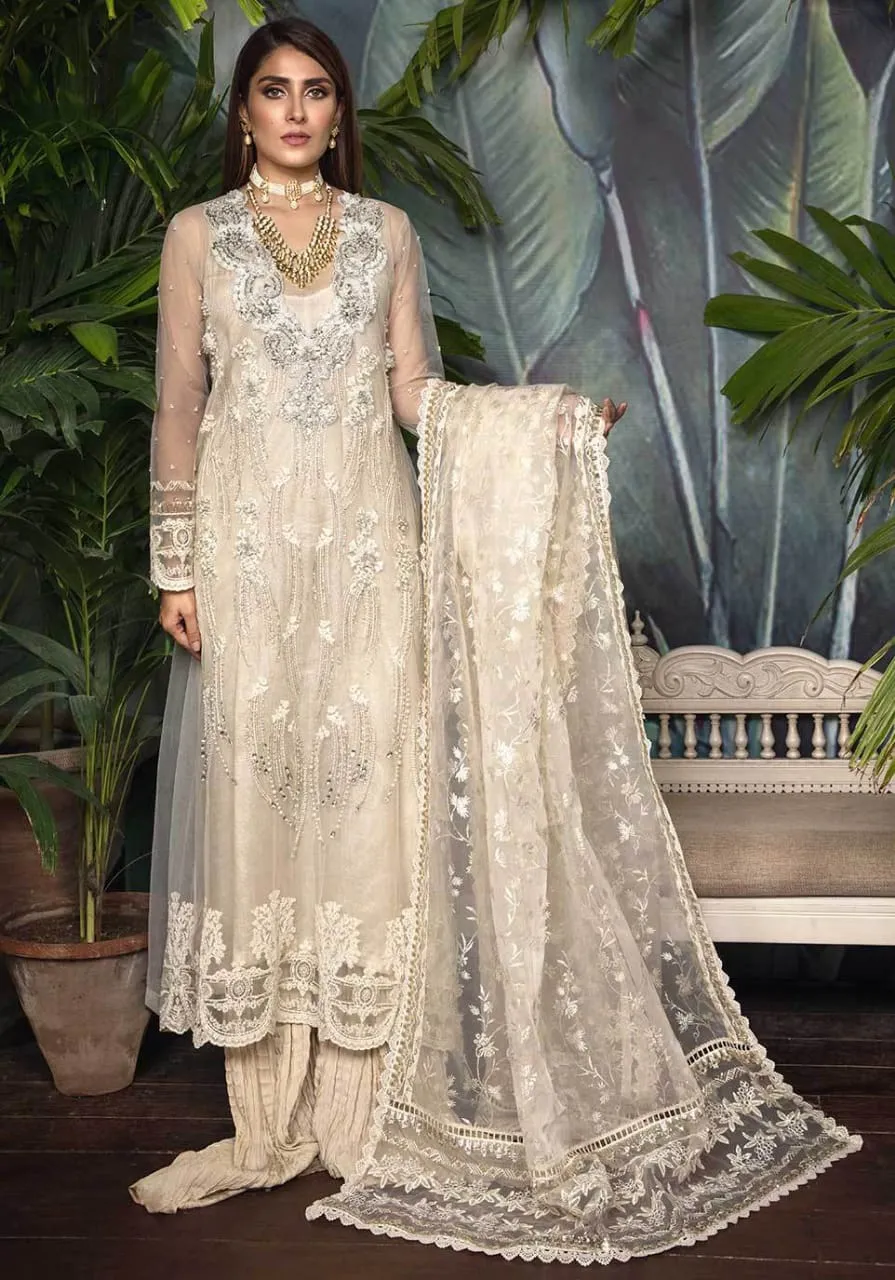 White Net Party Outfit with Embroidery #Y6212
