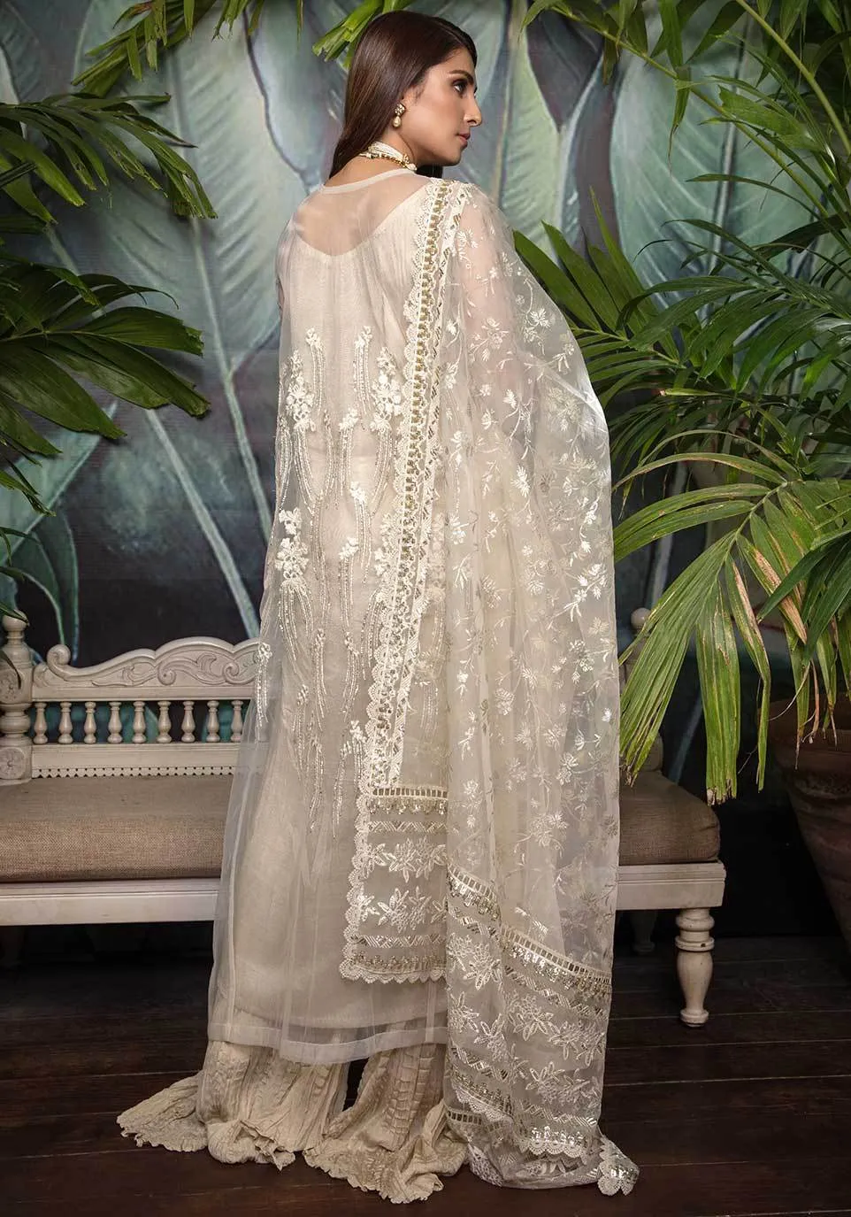 White Net Party Outfit with Embroidery #Y6212