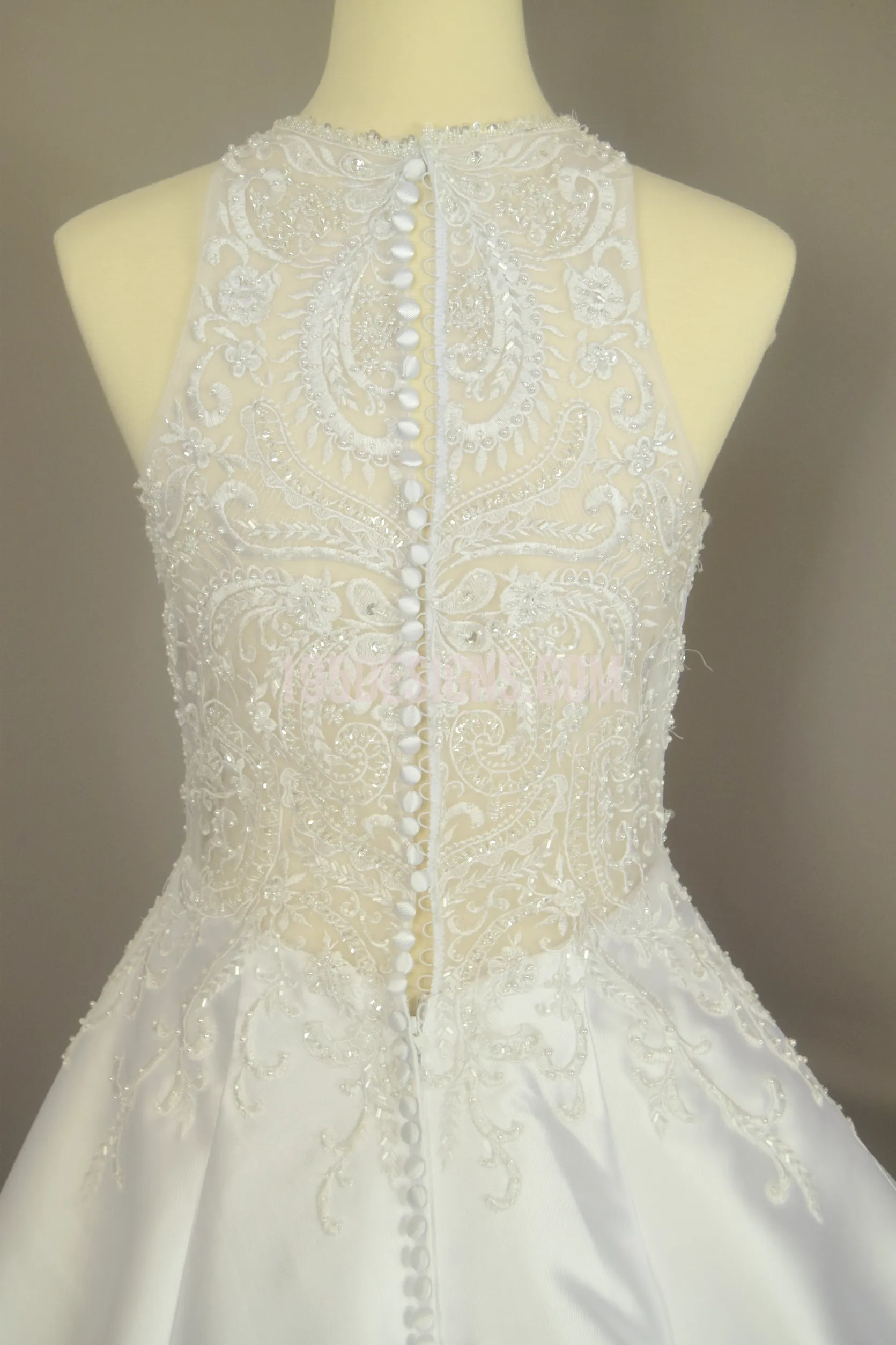 White Round Neck Wedding Dress