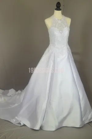 White Round Neck Wedding Dress