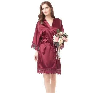 Women's Blank Bridal Day Robe With Crochet Detail - Dark Red