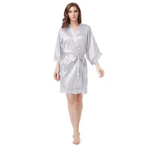Women's Blank Bridal Day Robe With Crochet Detail - Light Grey