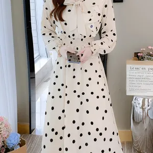Women's Polka Dot Print Bow Front Slim Dress