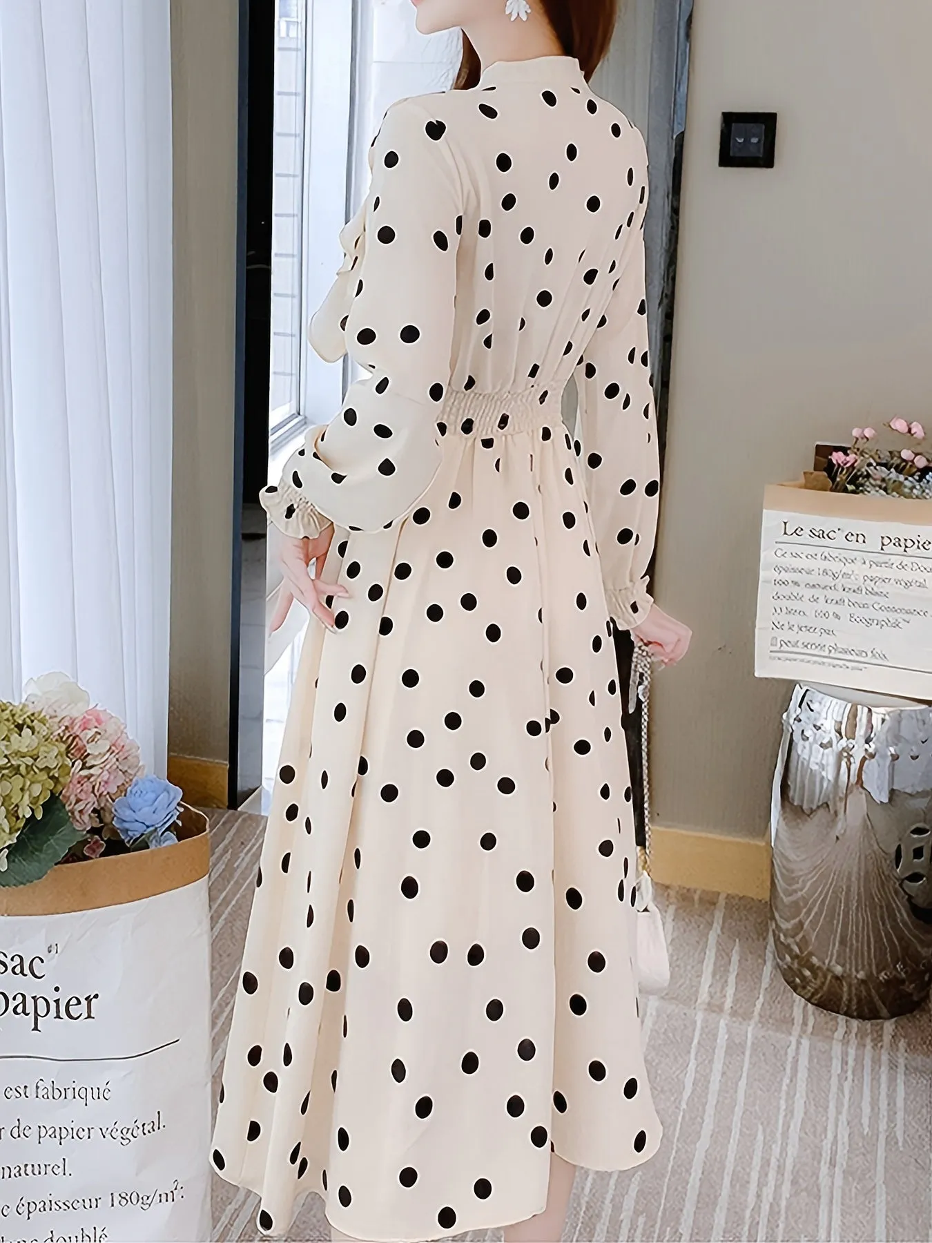 Women's Polka Dot Print Bow Front Slim Dress