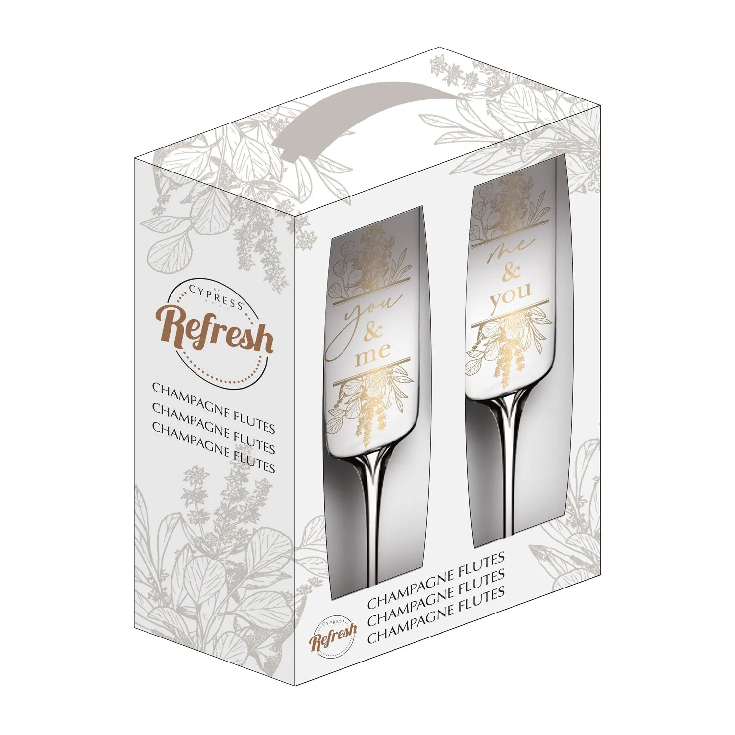 You & Me/ Me & You Champagne Flutes, 8 OZ., Gold Metallic, Set of 2,3ccf013