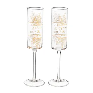 You & Me/ Me & You Champagne Flutes, 8 OZ., Gold Metallic, Set of 2,3ccf013